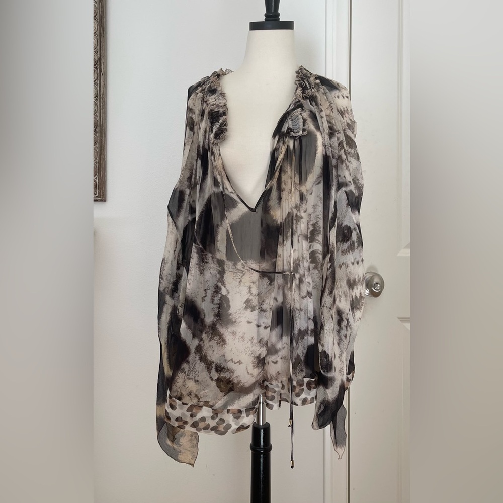 BLUMARINE SHEER SILK BLOUSE Animal Print Women's Top boho chic